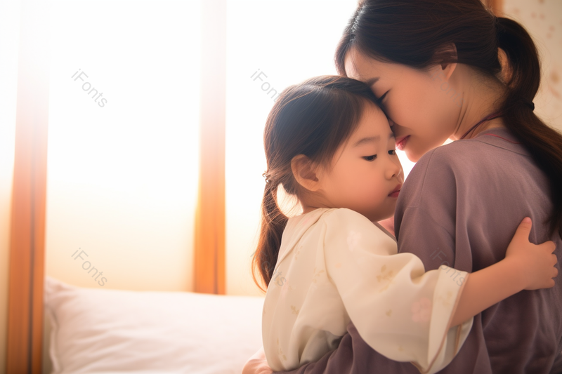 被妈妈抱怀里生气的小女孩,高清,摄影图,摄影图片,图片大全,摄影图免费下载